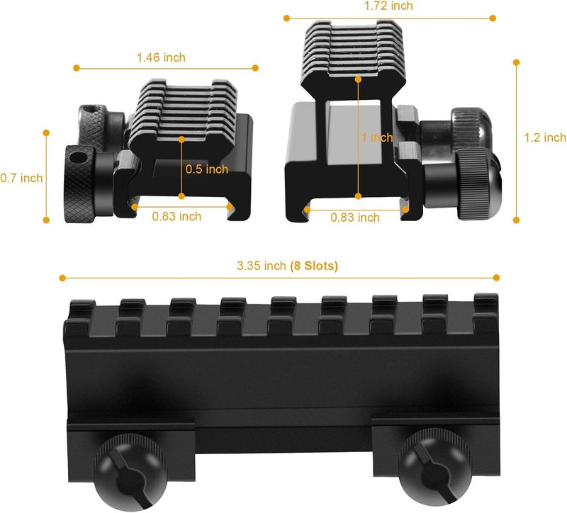 LONSEL Picatinny Riser Mounts, FENTUK 1 Inch High Profile & 1/2 Inch Low Profile 8 Slots Picatinny Rail Riser Mount with See Through Design for Scopes Optics Red Dots - 2 Pack (Include 1" & 0.5" Riser Mount) - Image 5